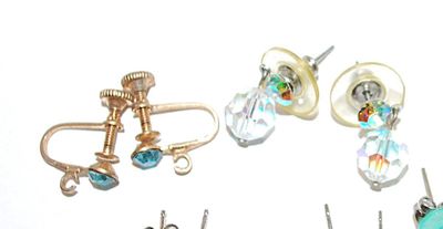 Collection of 5 EARRINGS Sets Including Blue Flowers, Amber, Blue & Clear Stones with Either Stud or Screw Clasps