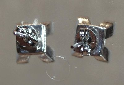 4 Squared Corners with Clear Cushion Cut Center Stone Post Earrings Set ¼" x ¼"