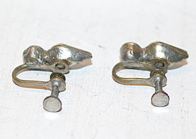 VINTAGE 1930-1940's Silver Colored Earrings with a Pear & Round Stones Set with a Screw Style Clasp