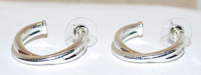 Silver Tone Overlapping ¾ Circle EARRINGS with Stud Post Clasp