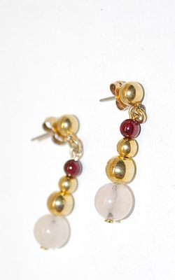 Four White, Gold & Cranberry Globes EARRINGS Set with a Stud Clasp