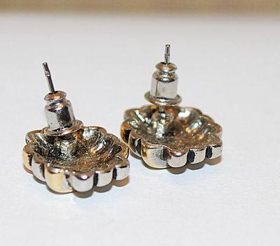 Two Tone Gold & Silver Colored EARRINGS Set with Overlap Triple Lines and Stud Post Clasp