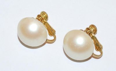 Vintage Half-Globe Faux Pearl Button EARRINGS Set with Spring Screwback Clasp