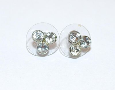 Delicate Triple Round Clear Stones EARRING Set with Stud Post Clasp