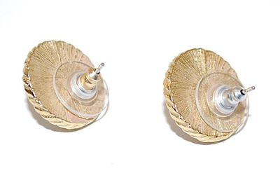 Faux Pearl Button EARRINGS Set with Gold Tone Rope Surround and Stud Post Clasp