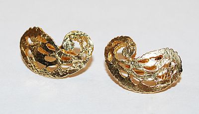 Gold Colored "Cornucopia" Style EARRINGS Set with SNAP Clasp