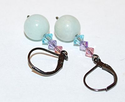 Simple Dangle Globe & Beads EARRINGS Set with Black SNAP Clasp
