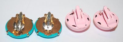 Collection of 2 Pairs EARRINGS - PINK & BLUE Circles with Snap-On Clasps