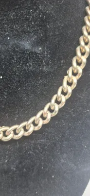 Sale Photo Thumbnail #167: Vintage set of Cuban Link Choker & Bracelet ~ antique gold tone 
> these are cuban link set......unbranded but clasps are not readily used in newer products
Items unearthed in a large storage find
Necklace is one continuous chain.....no clasp [Heavy chain