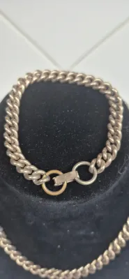 Sale Photo Thumbnail #166: Vintage set of Cuban Link Choker & Bracelet ~ antique gold tone 
> these are cuban link set......unbranded but clasps are not readily used in newer products
Items unearthed in a large storage find
Necklace is one continuous chain.....no clasp [Heavy chain