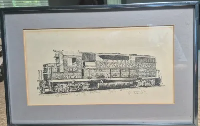 Sale Photo Thumbnail #270: Ink Drawing of "Seaboard Coast Line" Diesel ~ signed / numbered



> artist: Betty Sedberry @ '82 Numbered: 328/ 600

>size: 18 x 12

> excellent condition with silver aluminum frame , no cover