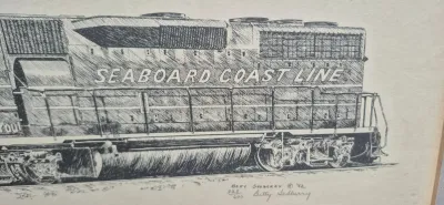 Sale Photo Thumbnail #271: Ink Drawing of "Seaboard Coast Line" Diesel ~ signed / numbered



> artist: Betty Sedberry @ '82 Numbered: 328/ 600

>size: 18 x 12

> excellent condition with silver aluminum frame , no cover