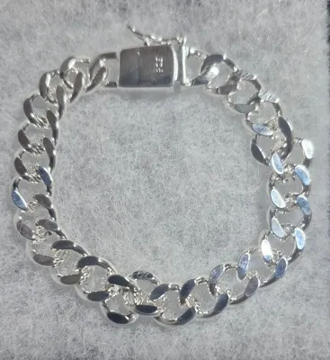 Sale Photo Thumbnail #55: 925 Sterling Silver Color Bracelet Jewelry Heavy Thick Cuban Link Chain

box lock has safety catch on it also.......found as new