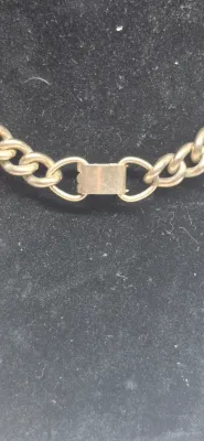 Sale Photo Thumbnail #110: Vintage set of Cuban Link Choker & Bracelet ~ antique gold tone 
> these are cuban link set......unbranded but clasps are not readily used in newer products
Items unearthed in a large storage find
Necklace is one continuous chain.....no clasp [Heavy chain