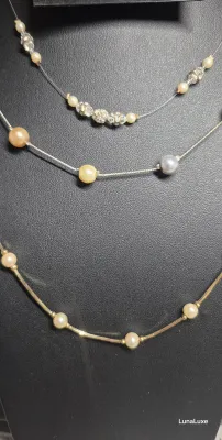 Sale Photo Thumbnail #157: Set 3 Vintage Pearl w/silver-tone spacers & 3 Pair Earring to coordinate [6 PCs]
> necklaces are 8" / 14" / 16".....all unique and excellent
> 3 pair of clip on earrings with pearls to coord.