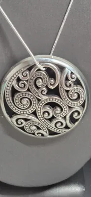 Sale Photo Thumbnail #380: Brighton LG. Anahita Pendant on sterling snake chain & Earrings 
Brighton Anahita Silver Crystal Pendant Necklace.


Color: Silver


Style: JN0262
15" adjustable chain, 1 1/2" diameter pendant, wave-like swirls, SwarovskiBrighton Anahita Silver Crystal Pe