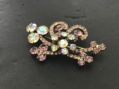 Purple and Aurora Borealis Vintage Brooch