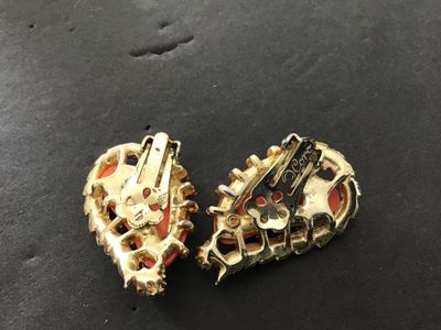 Faux Coral Rhinestone signed Coro Earrings