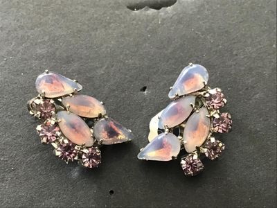 Opal Color Glass / Stone Vintage Clip on Earrings