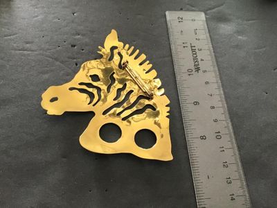 Large Brass Like Vintage Zebra Brooch 3.25x3.25