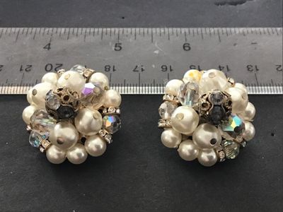 Crystal Rhinestone Faux Pearl Vintage Clip on Earrings