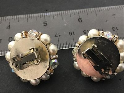 Crystal Rhinestone Faux Pearl Vintage Clip on Earrings