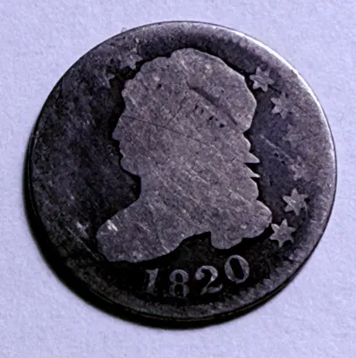 Sale Photo Thumbnail #5: 1820 LARGE-0 AG CONDITION CAPPED BUST SILVER TEN CENT TYPE COIN AS PICTURED. $5 DOMESTIC SHIPPING.