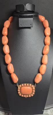 Sale Photo Thumbnail #143: Elements Orange beaded pendant necklace ~ chunky choker
size: 16",
