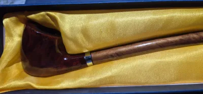 Sale Photo Thumbnail #204: 15" Cherry hand-carved Churchwarden tobacco Pipe ~ incl. gift box
> made by FESS .....model P-0317
> very minor scuff on bowl.....has been oiled and toned.....not visable
> tip is NOT chewed....can be replaced, bowl top has some indication of use but low.