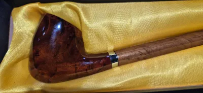 Sale Photo Thumbnail #205: 15" Cherry hand-carved Churchwarden tobacco Pipe ~ incl. gift box
> made by FESS .....model P-0317
> very minor scuff on bowl.....has been oiled and toned.....not visable
> tip is NOT chewed....can be replaced, bowl top has some indication of use but low.