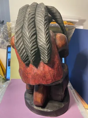 Sale Photo Thumbnail #121: Vintage Jamaican Rastafarian Figure 15" Tall Hand Carved Wooden Man Art Statue Playing a Bongo Drum in VG Preowned Condition. $20 Domestic Shipping.
