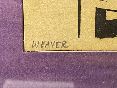 Sale Photo Thumbnail #133: "Weaver" Signed by Constantine Kermes 1960 Woodblock Art Print 11x14" Framed as Pictured. $15 Domestic Shipping.