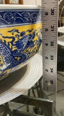 Sale Photo Thumbnail #303: Very Heavy Kangxi Mark Dragon Bowl 15.25" Diameter in VG Preowned Condition with NO Damages from an Estate as Pictured. Very Heavy Bowl. $20 DOMESTIC INHOUSE SHIPPING.