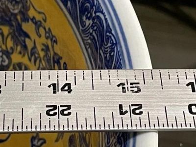 Sale Photo Thumbnail #301: Very Heavy Kangxi Mark Dragon Bowl 15.25" Diameter in VG Preowned Condition with NO Damages from an Estate as Pictured. Very Heavy Bowl. $20 DOMESTIC INHOUSE SHIPPING.