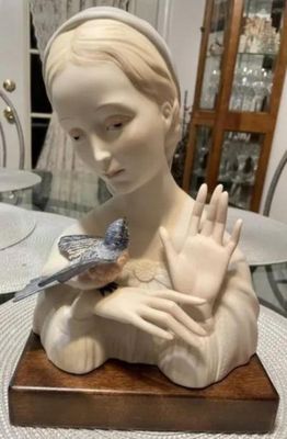 Sale Photo Thumbnail #309: Vintage Cybis Porcelain "Madonna with Bird" 1956/57 on a Base - 11" Tall in VG Preowned Condition. $20 Domestic Inhouse Shipping.
