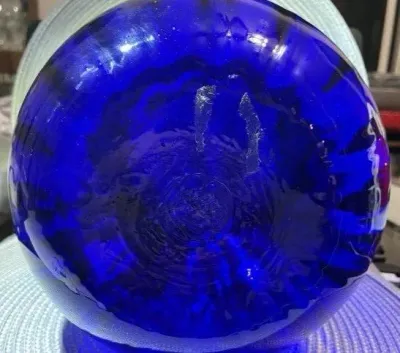 Sale Photo Thumbnail #346: Vintage Large Hand-Blown Cobalt Blue Swirl Art Glass Pitcher 9" Tall Gallon Size in VG Preowned Condition. $15 Domestic Shipping.