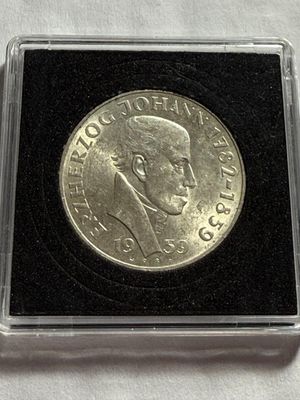 Sale Photo Thumbnail #369: AUSTRIA 1959 UNCIRCULATED 25 SCHILLING SILVER COIN AS PICTURED. $5 DOMESTIC SHIPPING.