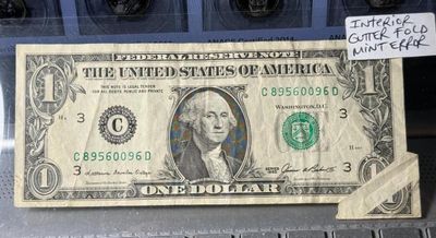 Sale Photo Thumbnail #377: Series of 1985 Federal Reserve Banknote "Corner Gutter Fold Error" in Circulated Condition as Pictured. $5 DOMESTIC SHIPPING.