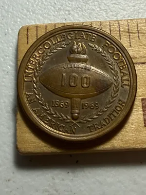Sale Photo Thumbnail #384: 1969 COLLEGE FOOTBALL CENTENNIAL COIN/MEDAL COMMEMORATING RUTGERS/PRINCETON FOOTBALL RIVALRY. $5 DOMESTIC SHIPPING.