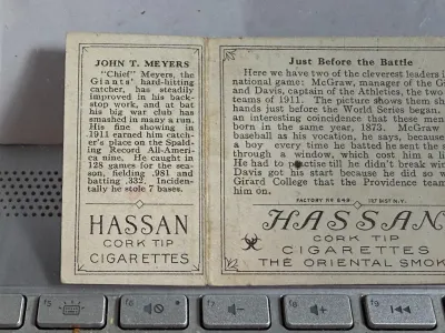 Sale Photo Thumbnail #397: Original/Genuine Scarce 1912 Hassan Triple Folder (T202) Wiltse/Meyers (Just Before the Battle) Baseball Card before Topps as Pictured. $5 DOMESTIC SHIPPING.