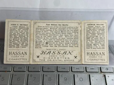 Sale Photo Thumbnail #396: Original/Genuine Scarce 1912 Hassan Triple Folder (T202) Wiltse/Meyers (Just Before the Battle) Baseball Card before Topps as Pictured. $5 DOMESTIC SHIPPING.