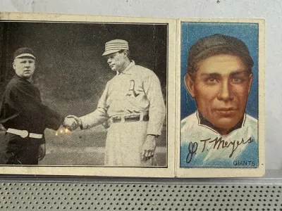 Sale Photo Thumbnail #395: Original/Genuine Scarce 1912 Hassan Triple Folder (T202) Wiltse/Meyers (Just Before the Battle) Baseball Card before Topps as Pictured. $5 DOMESTIC SHIPPING.