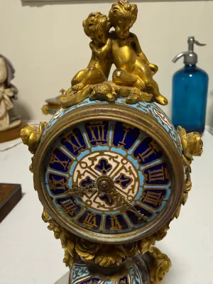 Sale Photo Thumbnail #413: French 3pc Garniture Champleve Very Heavy Covered Ornate Bowls Set and Clock by Le Roy & Fils of Paris in Remarkable Condition. (Needs front Crystal & Clock Repair). $20 DOMESTIC SHIPPING.