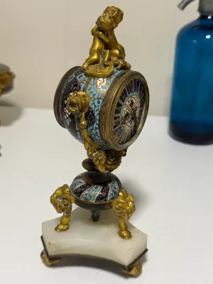 Sale Photo Thumbnail #407: French 3pc Garniture Champleve Very Heavy Covered Ornate Bowls Set and Clock by Le Roy & Fils of Paris in Remarkable Condition. (Needs front Crystal & Clock Repair). $20 DOMESTIC SHIPPING.