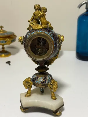 Sale Photo Thumbnail #409: French 3pc Garniture Champleve Very Heavy Covered Ornate Bowls Set and Clock by Le Roy & Fils of Paris in Remarkable Condition. (Needs front Crystal & Clock Repair). $20 DOMESTIC SHIPPING.
