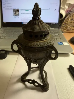 Sale Photo Thumbnail #421: ANTIQUE SCARCE DEPOSE FRENCH INCENSE BURNER/CENSER ART NOUVEAU PERIOD 6.5" TALL AS PICTURED. $7 DOMESTIC SHIPPING.