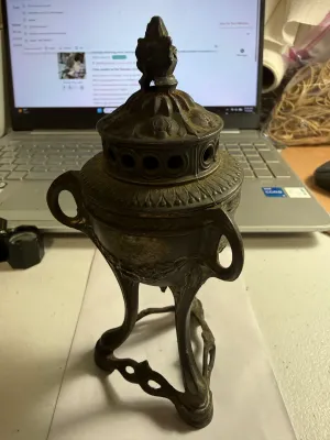 Sale Photo Thumbnail #418: ANTIQUE SCARCE DEPOSE FRENCH INCENSE BURNER/CENSER ART NOUVEAU PERIOD 6.5" TALL AS PICTURED. $7 DOMESTIC SHIPPING.