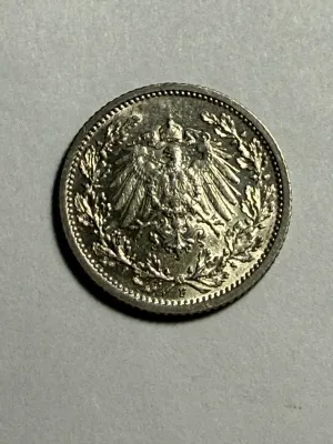 Sale Photo Thumbnail #429: GERMANY 1913-F CHOICE AU CONDITION SILVER 1/2 MARK COIN AS PICTURED. $5 DOMESTIC SHIPPING.