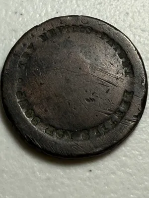 Sale Photo Thumbnail #433: "LENTILS FOR SOUP TRY NEVILLS PATENT" Counterstamped British Coin from the 18th Century N/D as Pictured. $5 DOMESTIC SHIPPING.