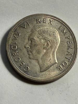 Sale Photo Thumbnail #438: 1947 South Africa George VI 5 Shilling Silver Coin Uncirculated Lightly Toned as Pictured #3. $5 DOMESTIC SHIPPING.